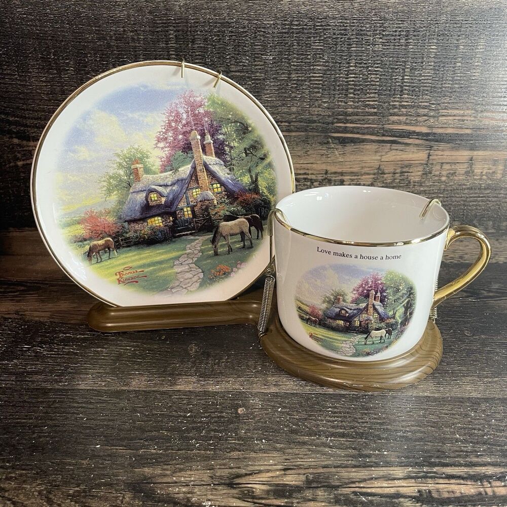 Thomas Kinkade A Perfect Summer Day Mug & Plate Teleflora Display Stand